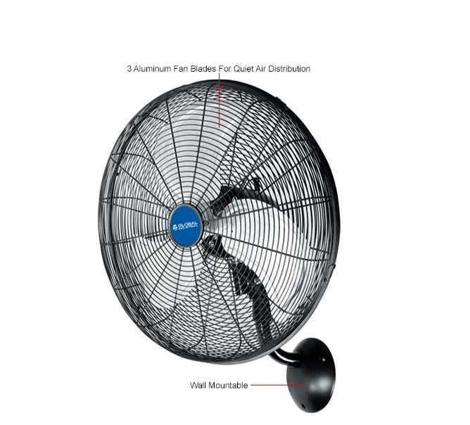 Global Industrial 20" Industrial Wall Mounted Oscillating Fan, 5,250 CFM, 1/6 HP (GLB - 293130) - SchoolOutlet