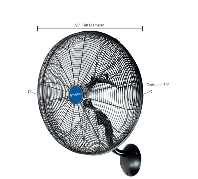 Global Industrial 20" Industrial Wall Mounted Oscillating Fan, 5,250 CFM, 1/6 HP (GLB - 293130) - SchoolOutlet