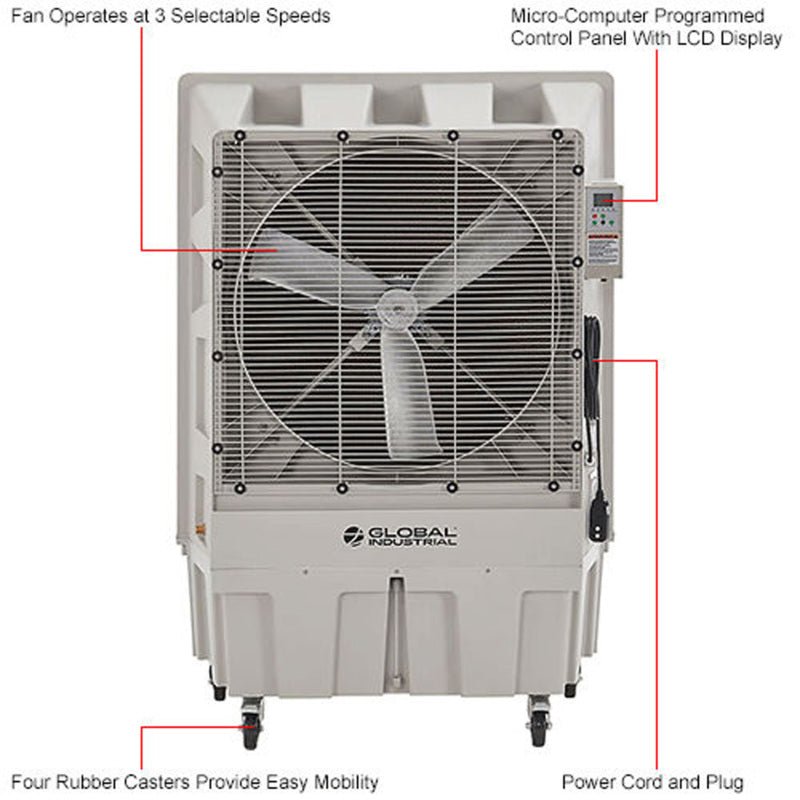 Global Industrial 30" Portable Evaporative Cooler, Direct Drive, 3 Speed, 26 Gal. Capacity (GLB - 293131) - SchoolOutlet