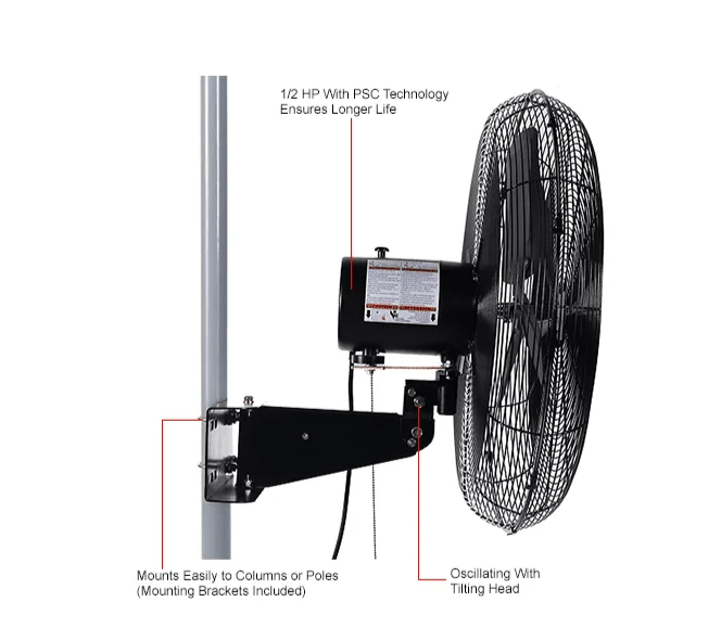 Global Industrial 24" Deluxe Oscillating Fan, Pole or Column Mount, 8,650 CFM, 1/2 HP (GLB - 293157) - SchoolOutlet