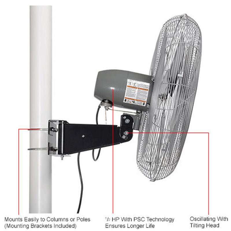 Global Industrial 30" Deluxe Oscillating Fan, Pole or Column Mount, 10,000 CFM, 1/2 HP (GLB - 293158) - SchoolOutlet