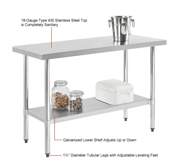 Global Industrial 430 Stainless Steel Table, 60"W x 30"D, Undershelf (GLB - 319056) - SchoolOutlet