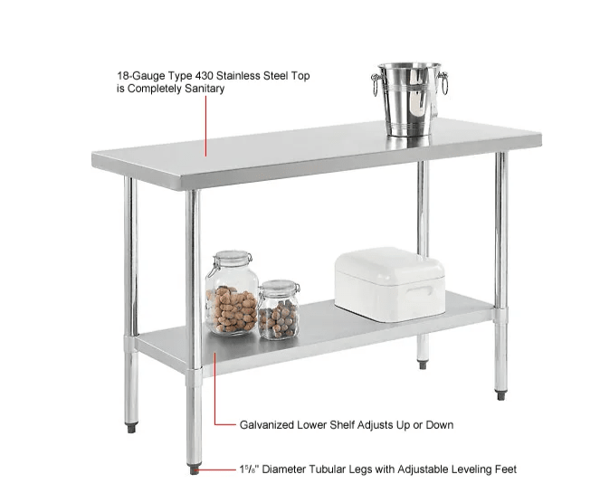 Global Industrial 430 Stainless Steel Table, 72"W x 30"D, Galvanized Undershelf (GLB - 319057) - SchoolOutlet