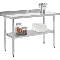 Global Industrial 430 Stainless Steel Table, 48"W x 24"D, Undershelf, 2" Backsplash (GLB-319059)