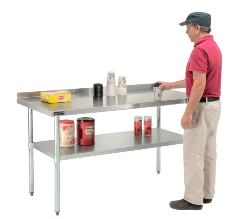 Global Industrial 430 Stainless Steel Table, 60"W x 30"D, Undershelf, 2" Backsplash (GLB - 319060) - SchoolOutlet