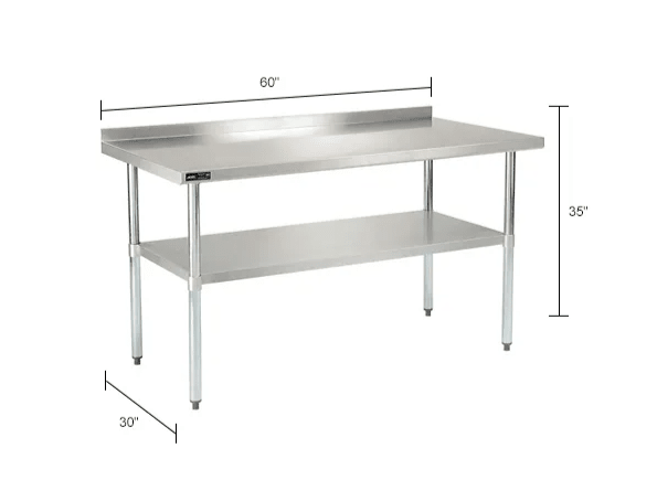Global Industrial 430 Stainless Steel Table, 60"W x 30"D, Undershelf, 2" Backsplash (GLB - 319060) - SchoolOutlet