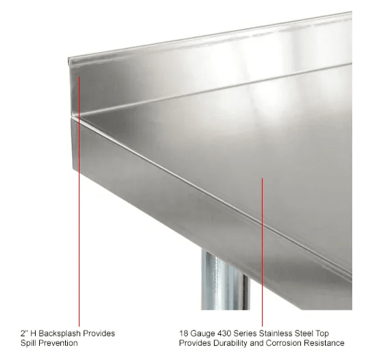 Global Industrial 430 Stainless Steel Table, 72"W x 30"D, Undershelf, 2" Backsplash (GLB - 319061) - SchoolOutlet