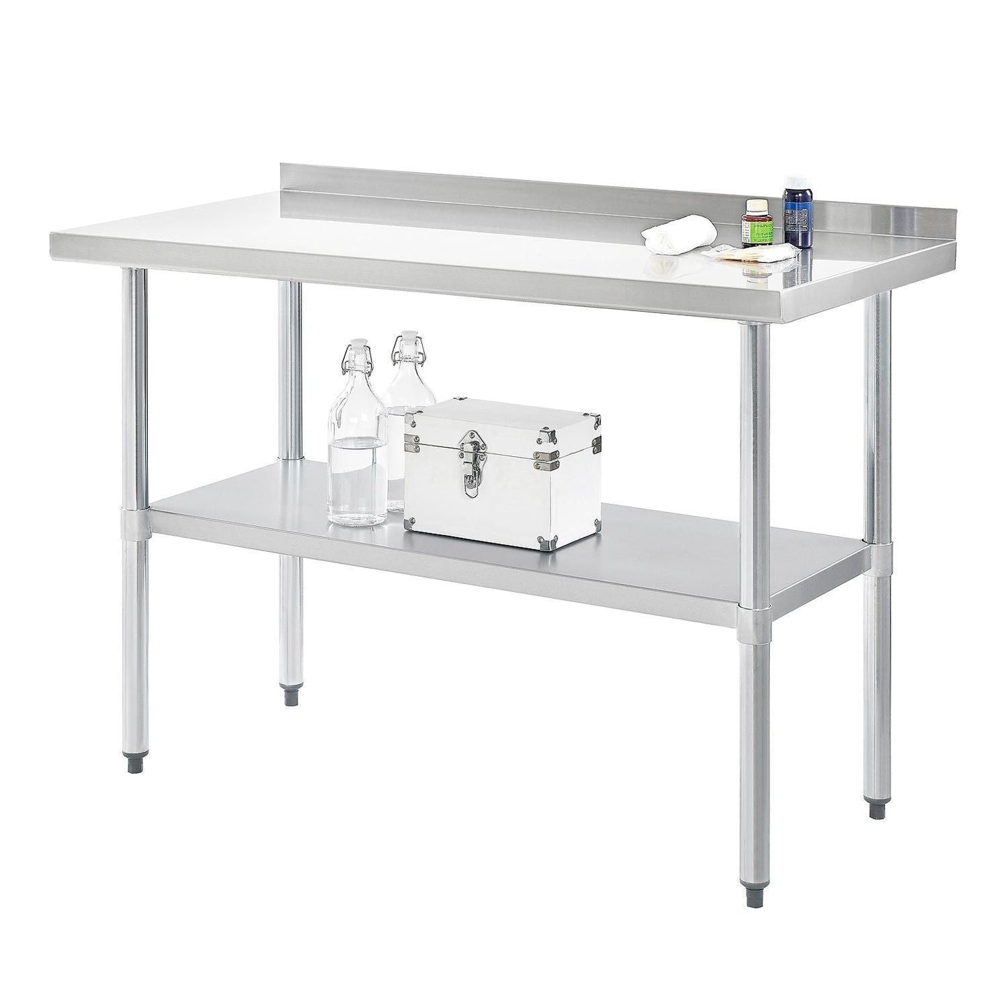 Global Industrial 430 Stainless Steel Table, 72"W x 30"D, Undershelf, 2" Backsplash (GLB - 319061) - SchoolOutlet