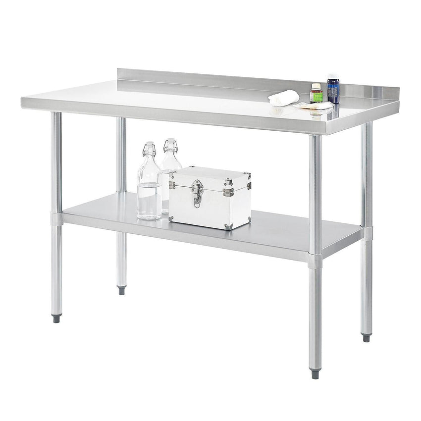 Global Industrial 430 Stainless Steel Table, 72"W x 30"D, Undershelf, 2" Backsplash (GLB - 319061) - SchoolOutlet