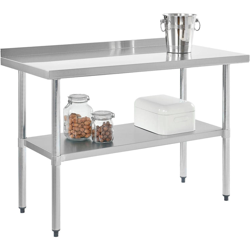Global Industrial 430 Stainless Steel Table, 72"W x 30"D, Undershelf, 2" Backsplash (GLB - 319061) - SchoolOutlet