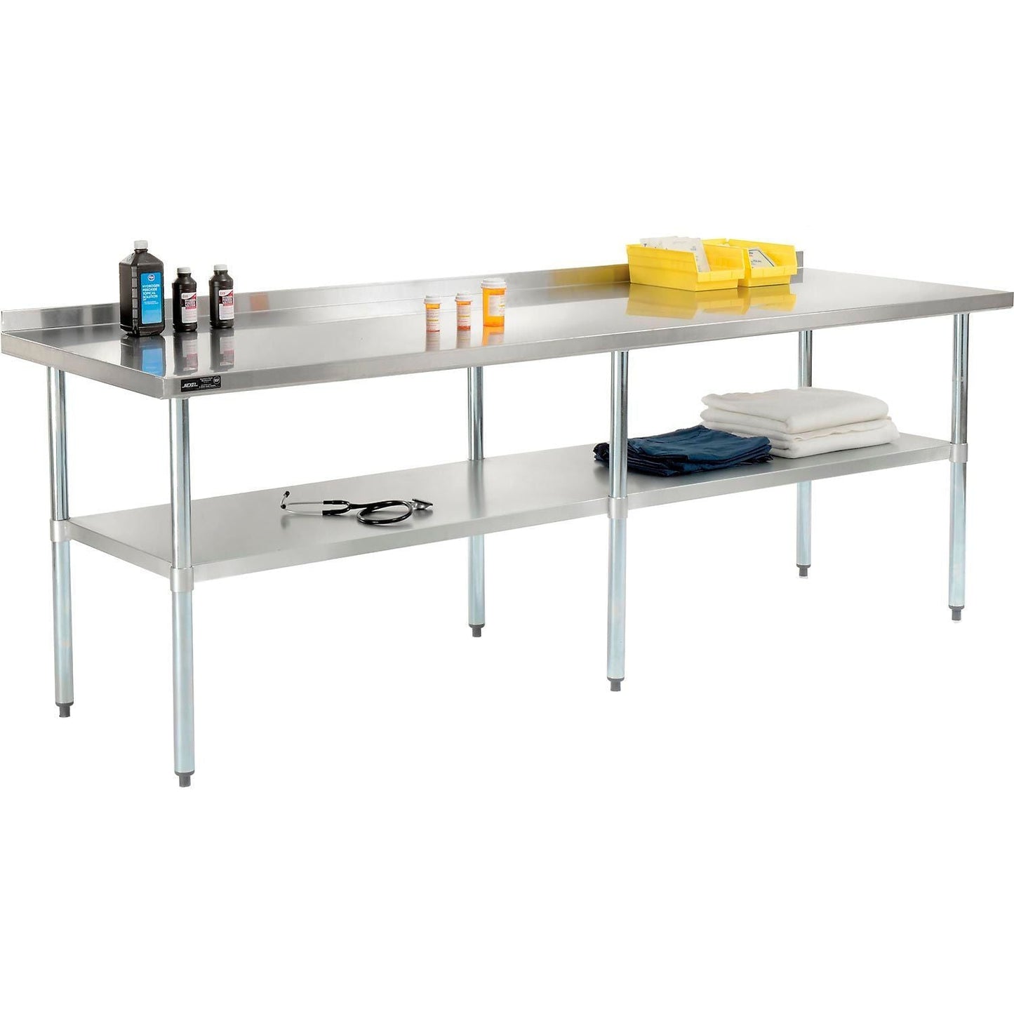 Global Industrial 430 Stainless Steel Table, 96"W x 30"D, Undershelf, 2" Backsplash (GLB - 319062) - SchoolOutlet