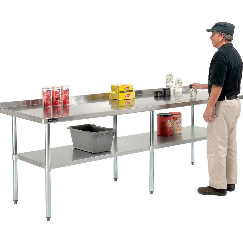 Global Industrial 430 Stainless Steel Table, 96"W x 30"D, Undershelf, 2" Backsplash (GLB - 319062) - SchoolOutlet