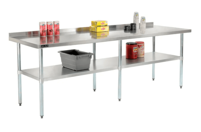 Global Industrial 430 Stainless Steel Table, 96"W x 30"D, Undershelf, 2" Backsplash (GLB - 319062) - SchoolOutlet