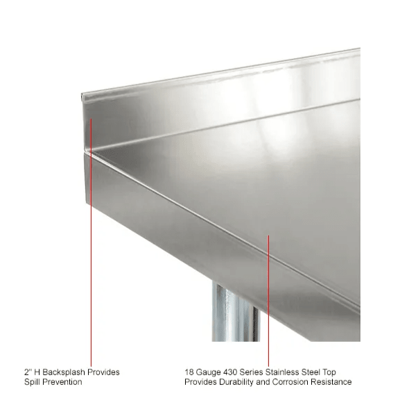 Global Industrial 430 Stainless Steel Table, 96"W x 30"D, Undershelf, 2" Backsplash (GLB - 319062) - SchoolOutlet