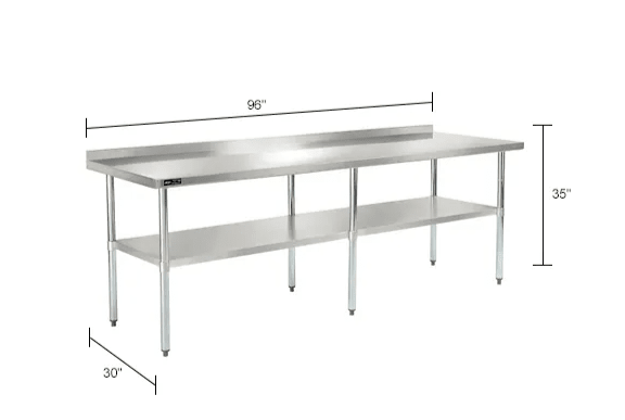 Global Industrial 430 Stainless Steel Table, 96"W x 30"D, Undershelf, 2" Backsplash (GLB - 319062) - SchoolOutlet