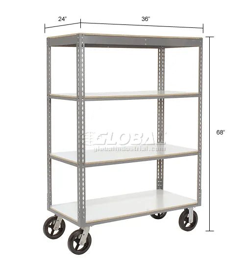 Global Industrial Boltless Shelf Truck w/4 Shelves & Rubber Casters, 36"L x 24"W x 68"H, Gray (GLB - 330417) - SchoolOutlet