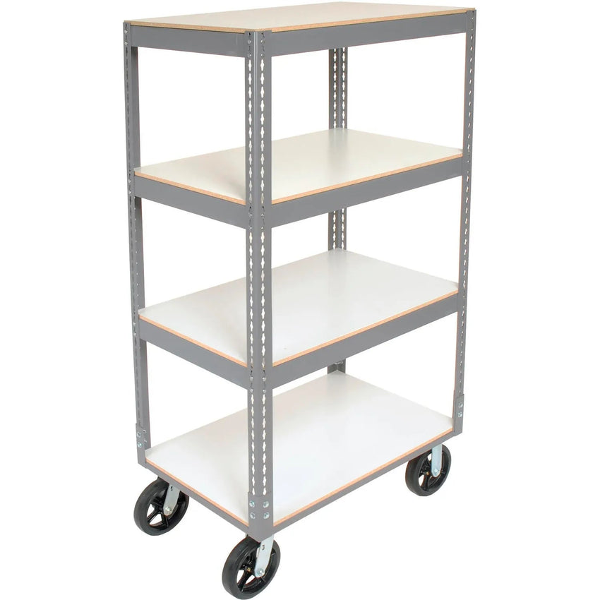 Global Industrial Boltless Shelf Truck w/4 Shelves & Rubber Casters, 36"L x 24"W x 68"H, Gray (GLB - 330417) - SchoolOutlet