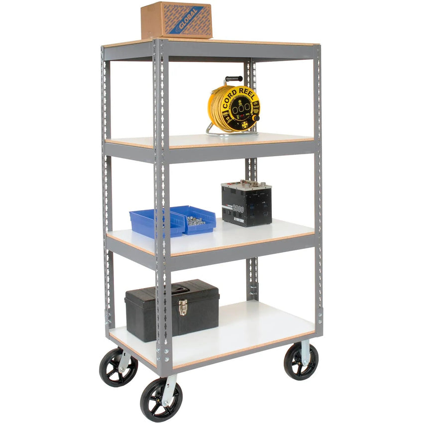 Global Industrial Boltless Shelf Truck w/4 Shelves & Rubber Casters, 36"L x 24"W x 68"H, Gray (GLB - 330417) - SchoolOutlet