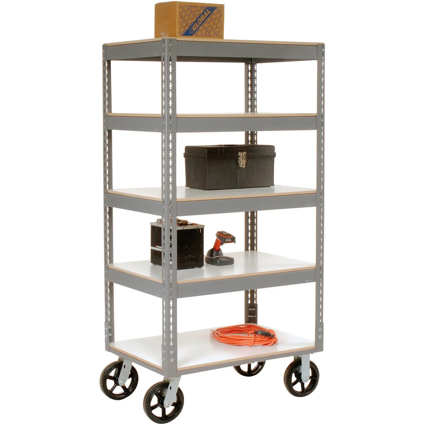 Global Industrial Boltless Shelf Truck w/5 Shelves & Rubber Casters, 36"L x 24"W x 68"H, Gray (GLB - 330420) - SchoolOutlet