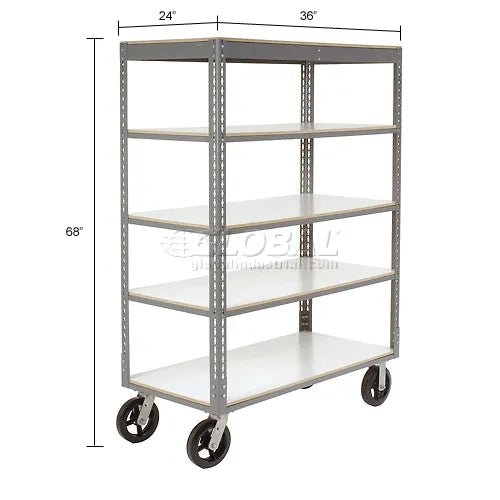 Global Industrial Boltless Shelf Truck w/5 Shelves & Rubber Casters, 36"L x 24"W x 68"H, Gray (GLB - 330420) - SchoolOutlet
