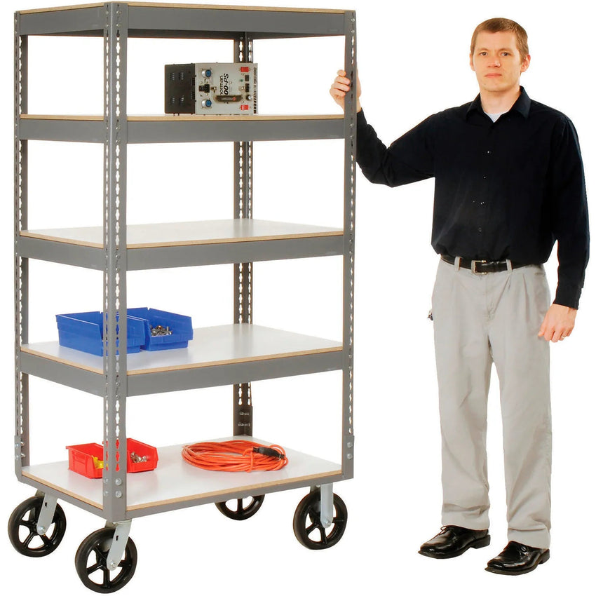 Global Industrial Boltless Shelf Truck w/5 Shelves & Rubber Casters, 36"L x 24"W x 68"H, Gray (GLB - 330420) - SchoolOutlet