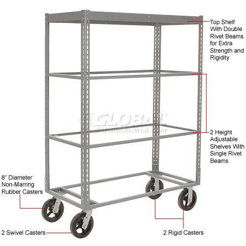 Global Industrial Boltless Shelf Truck w/4 Shelves & Rubber Casters, 48"L x 24"W x 68"H, Gray (GLB - 330423) - SchoolOutlet