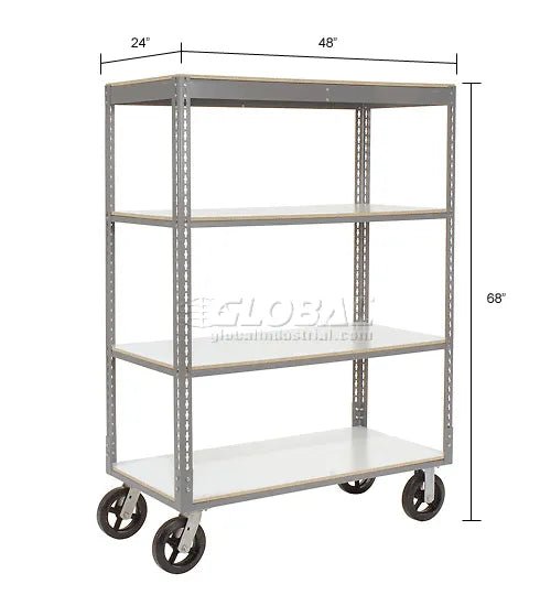 Global Industrial Boltless Shelf Truck w/4 Shelves & Rubber Casters, 48"L x 24"W x 68"H, Gray (GLB - 330423) - SchoolOutlet