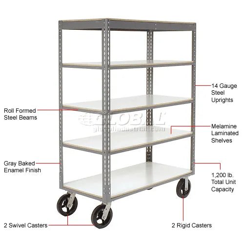 Global Industrial Boltless Shelf Truck w/5 Shelves & Rubber Casters, 48"L x 24"W x 68"H, Gray (GLB - 330426) - SchoolOutlet