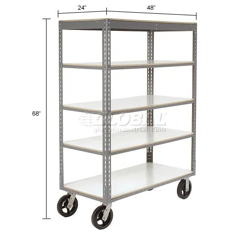 Global Industrial Boltless Shelf Truck w/5 Shelves & Rubber Casters, 48"L x 24"W x 68"H, Gray (GLB - 330426) - SchoolOutlet