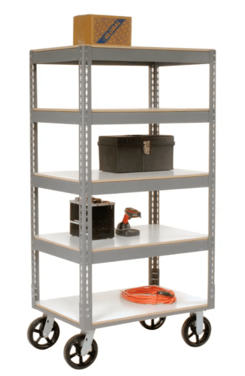 Global Industrial Boltless Shelf Truck w/5 Shelves & Rubber Casters, 48"L x 24"W x 68"H, Gray (GLB - 330426) - SchoolOutlet