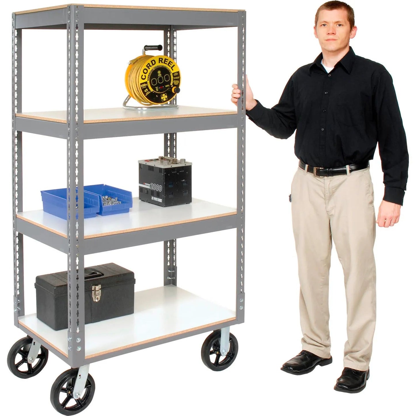 Global Industrial Boltless Shelf Truck w/4 Shelves & Rubber Casters, 60"L x 24"W x 68"H, Gray (GLB - 330429) - SchoolOutlet