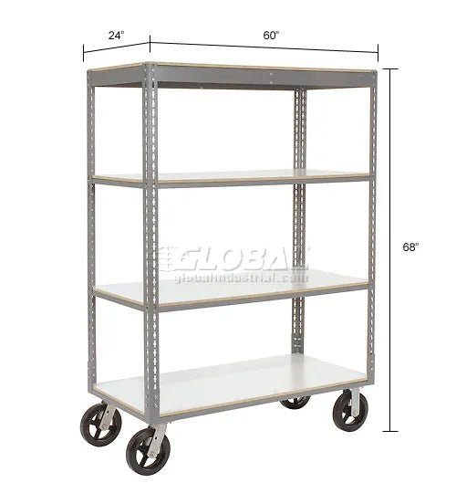 Global Industrial Boltless Shelf Truck w/4 Shelves & Rubber Casters, 60"L x 24"W x 68"H, Gray (GLB - 330429) - SchoolOutlet