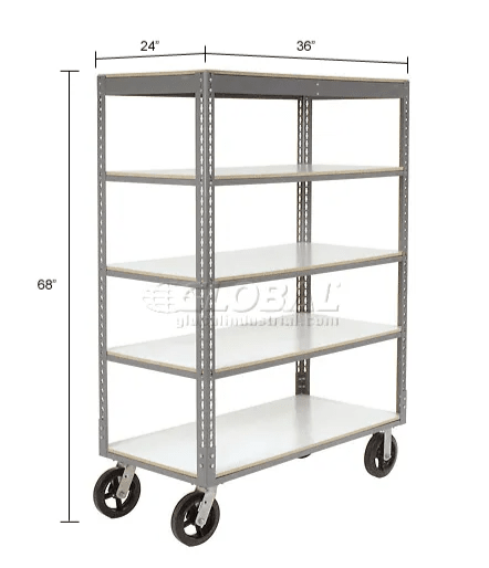 Global Industrial Boltless Shelf Truck w/4 Shelves & Rubber Casters, 60"L x 24"W x 68"H, Gray (GLB - 330429) - SchoolOutlet