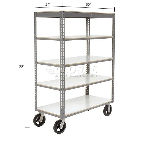 Global Industrial Boltless Shelf Truck w/5 Shelves & Rubber Casters, 60"L x 24"W x 68"H, Gray (GLB - 330432) - SchoolOutlet