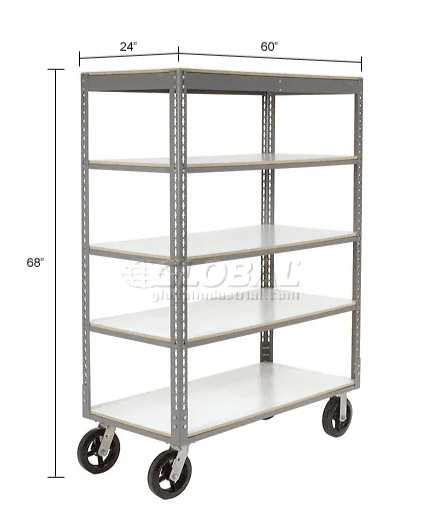Global Industrial Boltless Shelf Truck w/5 Shelves & Rubber Casters, 60"L x 24"W x 68"H, Gray (GLB - 330432) - SchoolOutlet