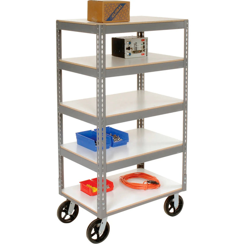 Global Industrial Boltless Shelf Truck w/5 Shelves & Rubber Casters, 60"L x 24"W x 68"H, Gray (GLB - 330432) - SchoolOutlet