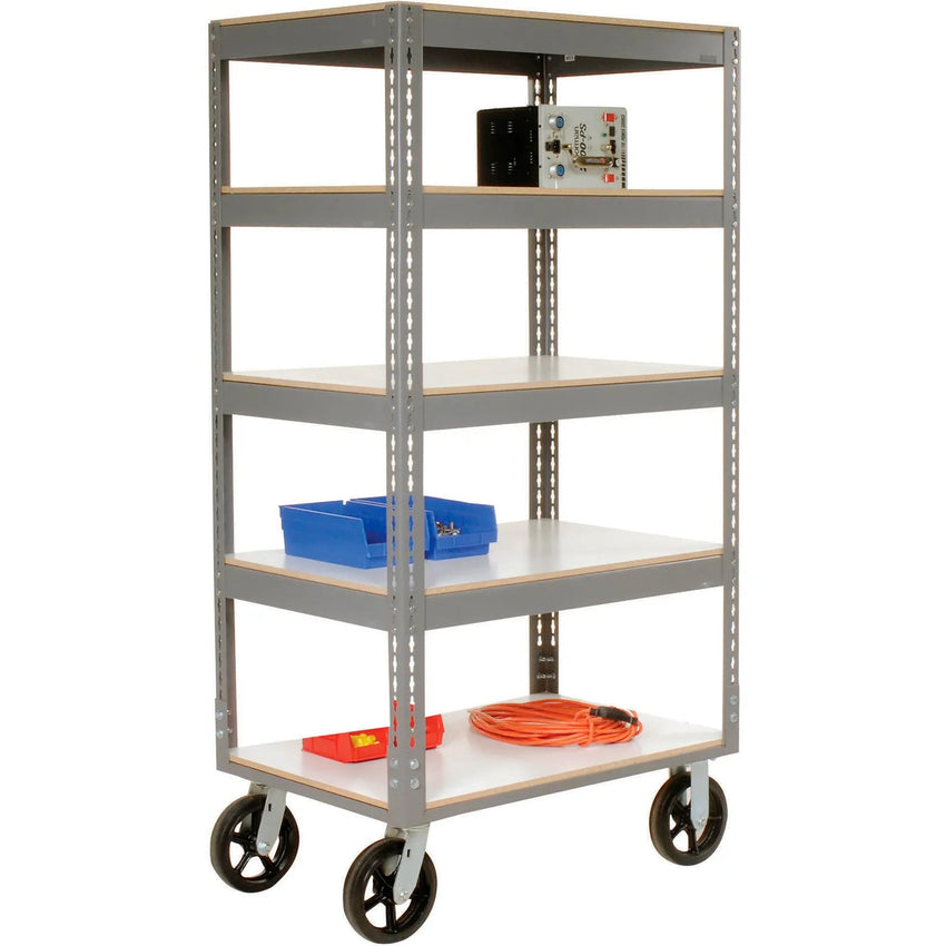 Global Industrial Boltless Shelf Truck w/5 Shelves & Rubber Casters, 60"L x 24"W x 68"H, Gray (GLB - 330432) - SchoolOutlet