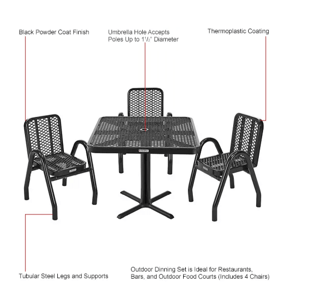 Global Industrial Outdoor Dining Set 36" Square x 29"H Table & 4 Chairs Black (GLB - 348119BK) - SchoolOutlet