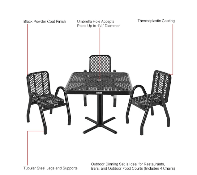 Global Industrial Outdoor Dining Set 36" Square x 36"H Table & 4 Chairs Black (GLB - 348120BK) - SchoolOutlet
