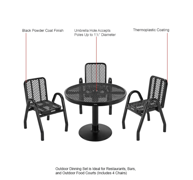 Global Industrial Outdoor Dining Set 36" Round x 29"H Table & 4 Chairs Black (GLB - 348122BK) - SchoolOutlet