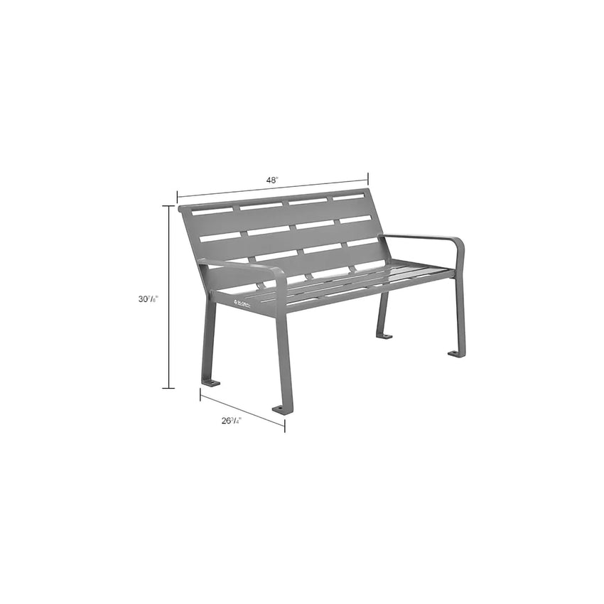 Global Industrial 4' Outdoor Horizontal Steel Slat Park Bench w/ Back, Gray (GLB - 436974GY) - SchoolOutlet