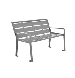 Global Industrial 4' Outdoor Horizontal Steel Slat Park Bench w/ Back, Gray (GLB-436974GY)