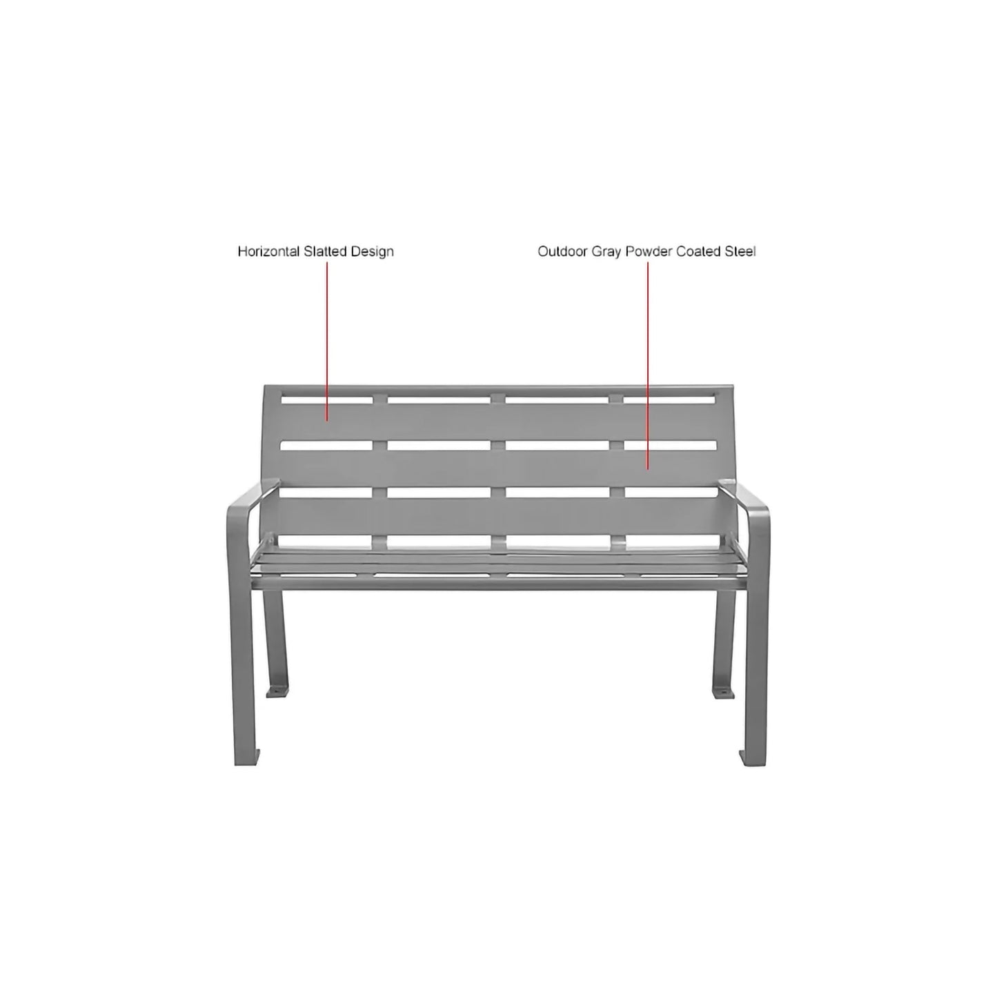 Global Industrial 4' Outdoor Horizontal Steel Slat Park Bench w/ Back, Gray (GLB - 436974GY) - SchoolOutlet