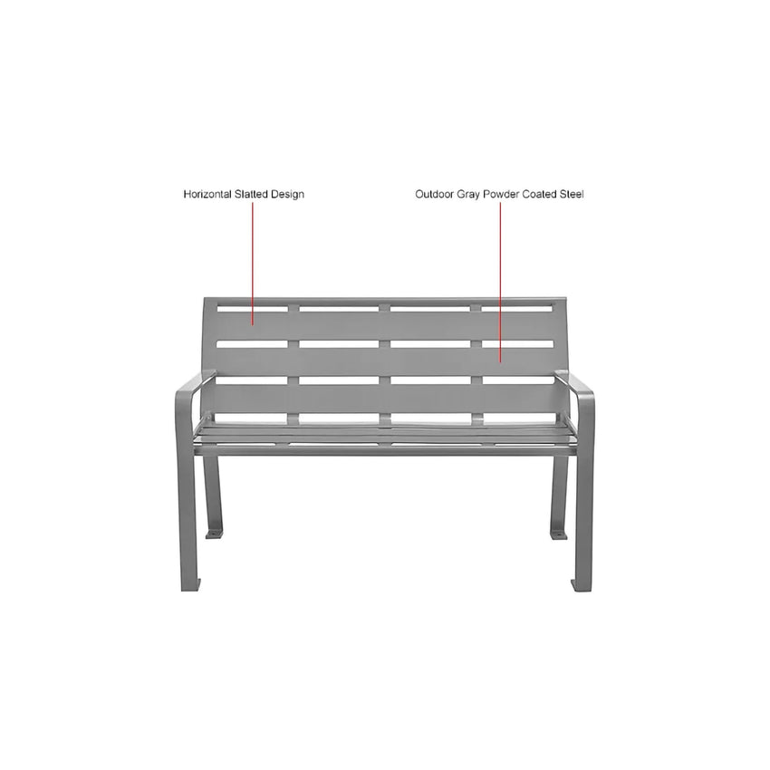 Global Industrial 4' Outdoor Horizontal Steel Slat Park Bench w/ Back, Gray (GLB - 436974GY) - SchoolOutlet