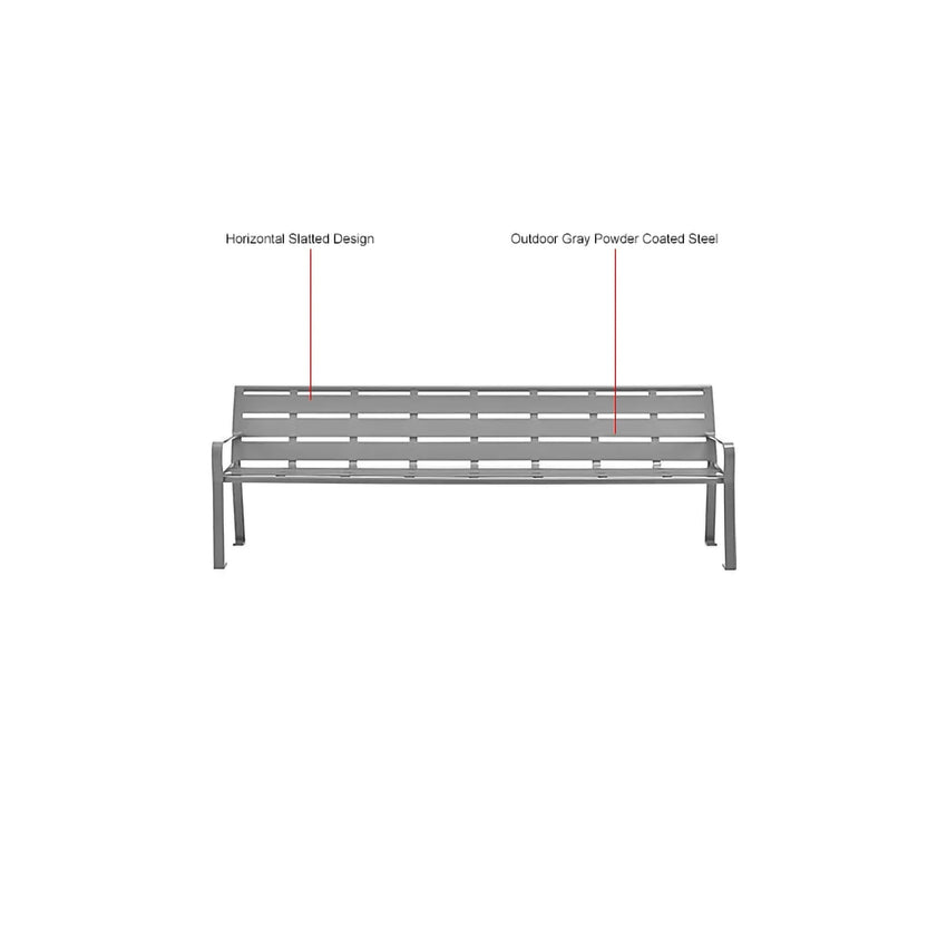 Global Industrial 8' Outdoor Horizontal Steel Slat Park Bench w/ Back, Gray (GLB - 436976GY) - SchoolOutlet