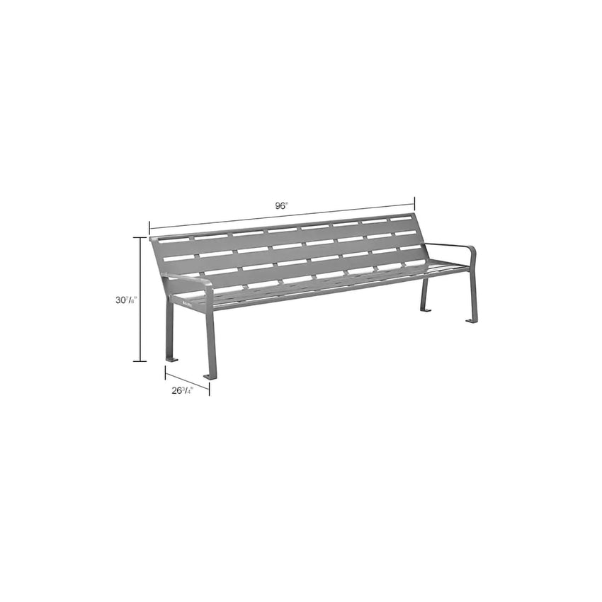 Global Industrial 8' Outdoor Horizontal Steel Slat Park Bench w/ Back, Gray (GLB - 436976GY) - SchoolOutlet