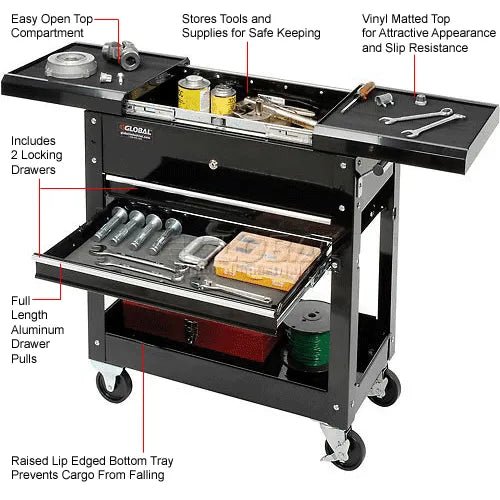 Global Industrial 27"W 2 - Drawer Tool Cart With Sliding Top (GLB - 53415) - SchoolOutlet