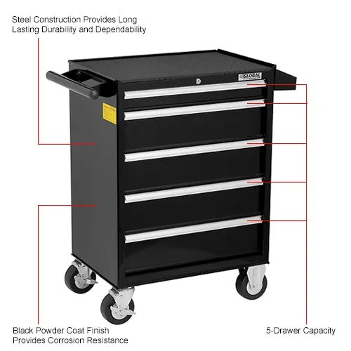 Global Industrial 5 Drawer Roller Tool Cabinet - 26 - 3/8"W x 18 - 1/8"D x 37 - 13/16"H (GLB - 535362) - SchoolOutlet