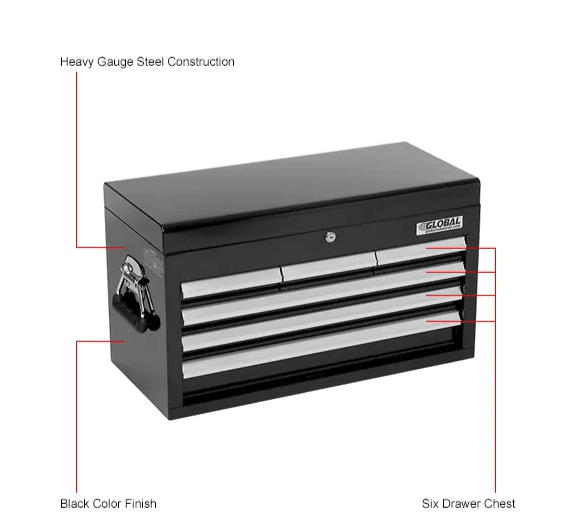 Global Industrial 6 Drawer Tool Chest - 25 - 15/16"W x 12 - 1/16"D x 14 - 3/4"H (GLB - 535366) - SchoolOutlet