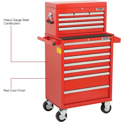 Global Industrial 13 Drawer Roller Tool Cabinet & Chest Combo - 26 - 3/8"W x 18 - 1/8"D x 52 - 9/16"H (GLB - 53548X) - SchoolOutlet